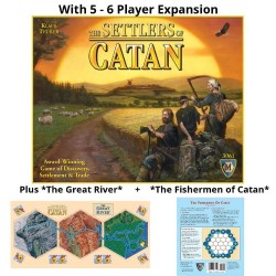 *4 Item Bundle*: Settlers of Catan and 5-6 Player Expansion *With* Fishermen of Catan *And* The Great River