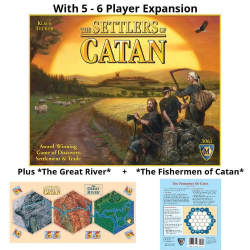 *4 Item Bundle*: Settlers of Catan and 5-6 Player Expansion *With* Fishermen of Catan *And* The Great River